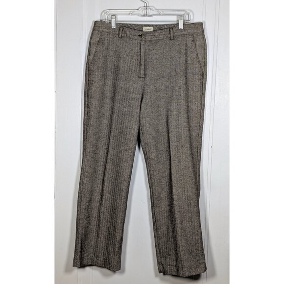 LL Bean Women's Size 14 Brown Herringbone Dress Pants Cotton Vintage Academia - Picture 1 of 3